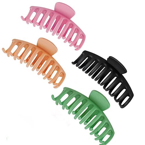 Chic & Sleek Hair Claw Clips for Women, Strong Hold Hair Clip for Thick Hair, 4 Inch Non-Slip Fashion Colorful Hair Styling for Girls (4. Pink, Khaki, Green, Black)