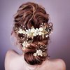 Bridal Hair Combs, Wedding Hair Comb Set Crystal Flower Hair Clips Bride Bridesmaid Hair Sides Comb Rhinestone Barrettes, Pearl Flower Hair Pins Hair Accessories for Women Girls (White)