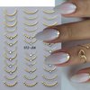 4 Sheets French Tip Nail Stickers 3D Self-Adhesive Gold Sliver Lines Nail Art Stickers Curved Stripe Designs with Crystal Rhinestones French Nail Decals for Women Girls Acrylic Manicure Decorations