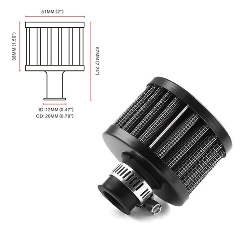 RASNONE 12mm Air Filter Cold Air Intake Filter Breather Turbo Vent Air Intake Filter Cleaner Black Universal for car and Motorcycle