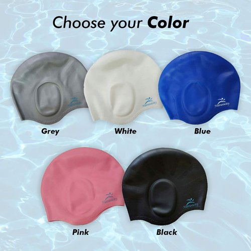 Nutravicity Swim Cap Silicone for Long Hair Swimming Caps for Women & Men (Blue)