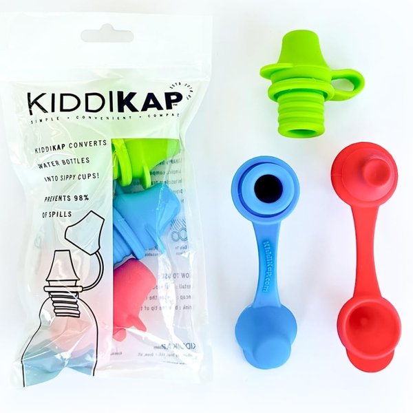 KIDDIKAP- No Spill Silicone Bottle Top Spout 3 Pack Bundle (Red, Blue, Green) BPA Free