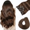 VINBAO Clip in Human Hair Extensions Chocolate Brown Clip in Hair Extensions Brown For Women 16in 7pcs 140g Dark Brown Human Hair Extensions Human Hair Clip in Extensions (#HC4,16'')