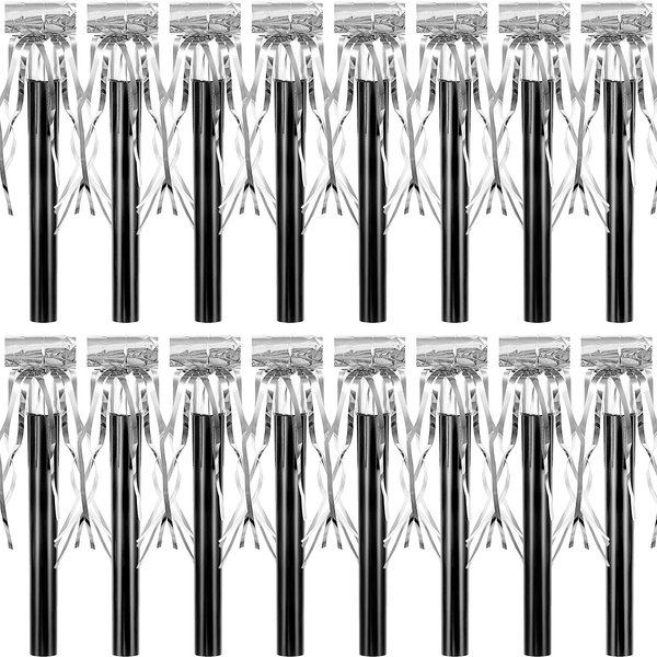 18 Pieces Silver Party Squawkers Silver Party Blower Metallic Noisemakers Graduation Blowouts Whistles Fringed Noise Maker Gold Musical Blowout for New Year Party Birthday Baby Shower Graduation Party