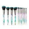 Makeup Brushes Crystal Handle Set, Tenmon 10 PCS Crystal Transparent Handle Kabuki Powder Foundation Brush Concealer Eye Shadow Eyeliner Eyebrow Brush (Green)