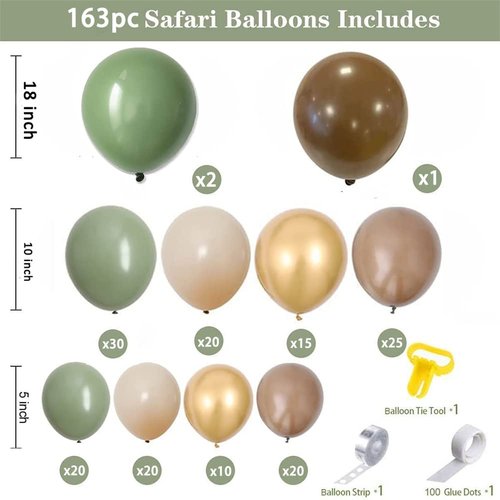 DUILE Sage Green Balloon Garland Kit, 163 Pcs, Natural Latex, Jungle Safari Woodland Birthday Decorations, Baby Shower, Wild One Party