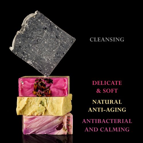 Relaxcation 4 Natural Cold Process Soap Bars - Shea Butter Lavender, Kaolin Clay Rose, Olive and Charcoal Soap Bar