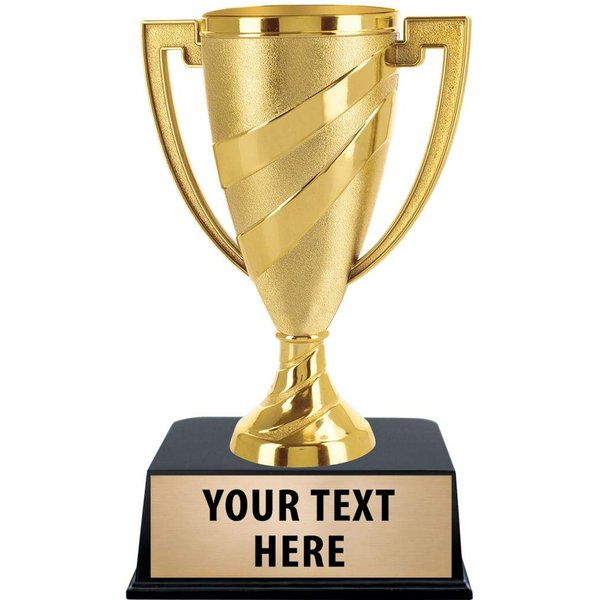 Crown Awards Gold Cup Trophies with Custom Engraving, 6.75" Personalized Gold Swirl Cup Achievement Trophy On Black Base 1 Pack