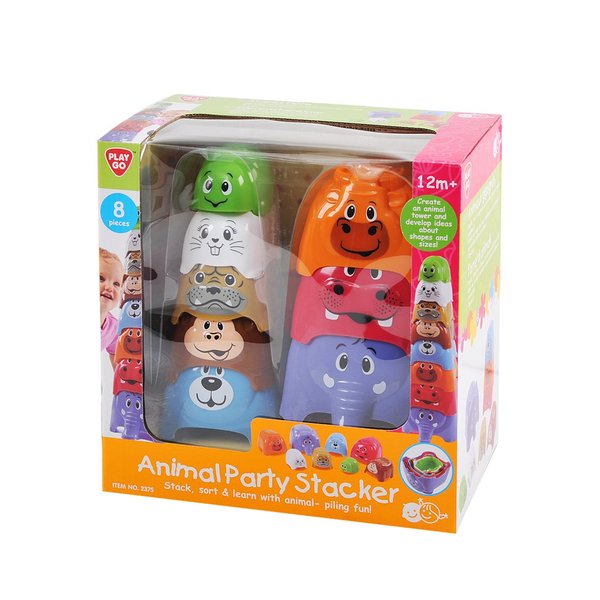 PLAY Animal Pary Stacker Playset | Wild Animal Figurines for Kids and Toddlers | Educational Learning Toys Gift for 1 Years Old & Up Boys Girls Toddlers - 8 Pieces