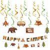 JIVELER Happy Camper Birthday Party Decorations, 12pcs Camping Theme Hanging Swirls Decoration with 2pcs Happy Camper Banner Garland Camping Decor Adventure Streamers Party Supplies for Kids Adults