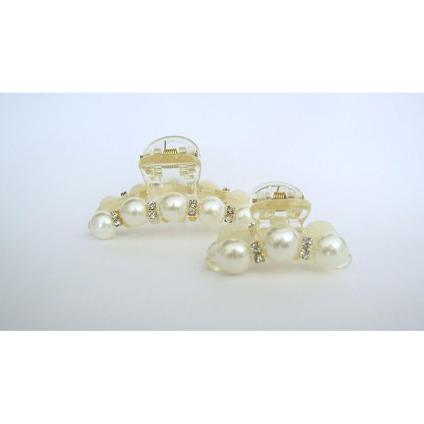 Small/medium clear hair claw clip for fine, thin hair with pearls and crystals (Size: 2.5)
