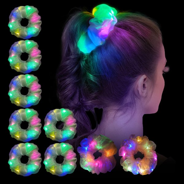 MUYANN Light Up Green Scrunchies - LED Scrunchie for Women & Girls - Neon, Glow in the Dark Hair Accessories - Halloween Hair Ties - Perfect for Glow/Sleepover Parties - Rave Party Favors & Supplies