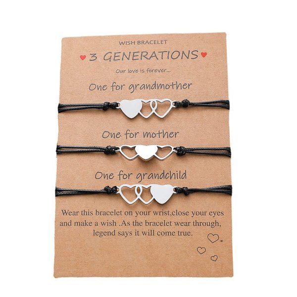 YALLNASL Mothers Day Birthday Gifts for Grandma Mom Daughter Matching Heart Bracelets for 3 Generations Bracelet Set for Mom and Daughter Grandmother Granddaughter Generation Gift
