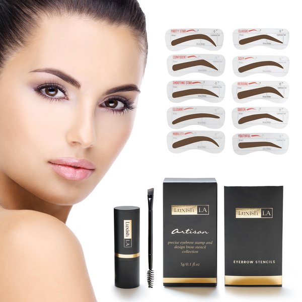 LUXSIHLA Eyebrow Stamp Kit & Eyebrow Stencils (Dark Brown)