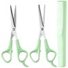 Hair Cutting Scissors Thinning Shears and Comb Set, 2 Pack 6 inch Professional Stainless Steel Barber Scissors with Sharp Blades and 1 Pack Comb for Men Women Kids and Pets Hair - Green