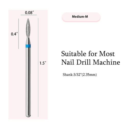 ERUIKA 10pcs Diamond Flame Cuticle Drill Bits Set, Professional Cuticle Nail Drill Bits for Dead Skin 3/32'' Nails Dry Manicure Pedicure Shape Remove Nail Salon Tools (Medium-M)