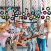60 Pieces 50s Party Rock and Roll Music Party Decorations Hanging Swirls Music Record Cutouts Hanging Banner Double Sides Ceiling Decor with Streamer Garden Decor for Music Birthday Party Supplies