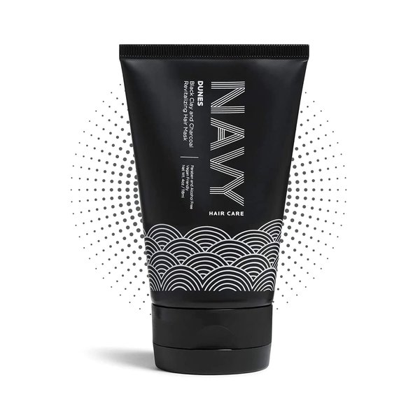 Navy Hair Care Hydrating Hair Mask - 4 Fl oz | Clay Hair Mask for Dry Damaged Hair | Hair Growth & Repair Mask | Paraben Free & Vegan Friendly | Dunes - Black Clay and Charcoal Revitalizing Mask