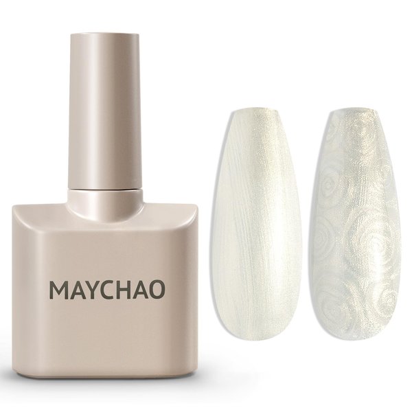 MAYCHAO 15ML Pearl Gel Nail Polish Pearlescent Shell Shimmer Mermaid Aurora White Gel Polish Swirl Thread Effect Soak Off UV LED Lamp Curing for Nail Art Manicure Salon DIY at Home, 0.5 OZ
