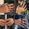KISS WIFE Vintage Silver Punk Rings Set for Men, Cool Gothic Chunky Rings Bulk, Skull Snake Spade Ace Malachite Stackable Hippie Knuckle Rings Pack, Trendy Men's Jewelry Gift for Him