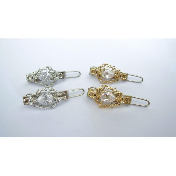 Generic Two small tiny gold or silver crystal hair pin clip barrettes fine hair (Primary color: Gold)