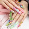 LOVFUL Handmade Press on Nails with Lovkashi Flower Design | Colorful Acrylic Stick On Nails | Reusable Full Cover Nails| 2.16in Long Square | H65 (M)
