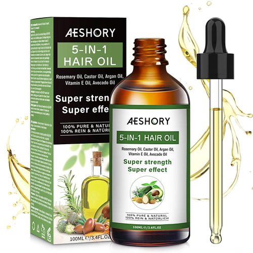 Aeshory Rosemary Castor Hair Oil - 5 IN 1 Hair Oil with Castor, Argan, Vitamin E, Avocado & Rosemary Oil for Hair Growth | Hair Strengthening Treatment | Nourishing & Volumizing 3.38 fl oz