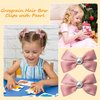 Beleki 2PCS Grosgrain Hair Bow Clips with Pearl 2.4" Handmade Pearl Hair Bows Clips Alligator Clips Hair Accessories for Girls Kids Toddlers, Pink