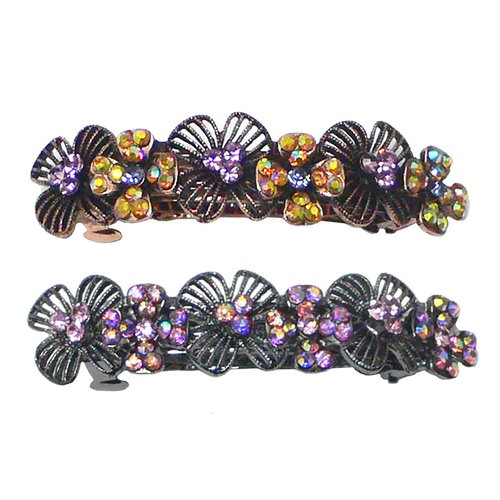 Set of 2 JCGY Metal Barrettes Artwork Design Crystal Flower Barrettes U86800-4-2lavRose