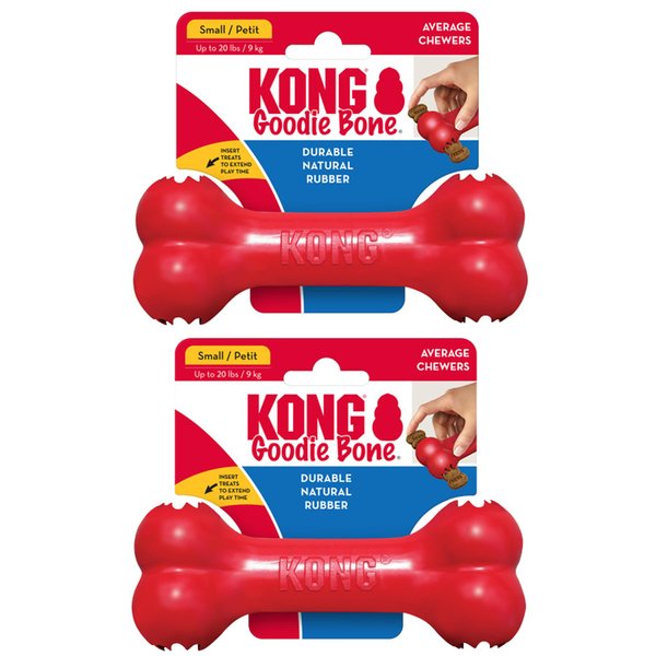 KONG Goodie Bone Small 2 Pack - Classic Durable Natural Rubber Dog Bone- Treat Dispensing - Red - for Small Dogs (2 Pack)