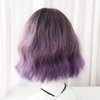 URCGTSA Ombre Color Natural Wavy Bob Wig With Air Bangs Short Bob Wigs Women's Curly Wigs Purple Wavy Synthetic Hair Cosplay for Girl Colorful Wigs (Smoky purple)