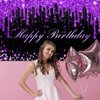 Avezano Purple Happy Birthday Banner for Women Girls Purple and Black Happy Birthday Party Decorations Glitter Diamonds Sweet 16 18th 21th Birthday Party Supplies 70.8 x 43.3 Inch