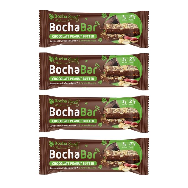 BochaSweet Keto Protein Bar, Chocolate Peanut Butter BochaBar, 21g Grass Fed Collagen, Low Carb, Keto-Friendly, Gluten Free, 4 Count