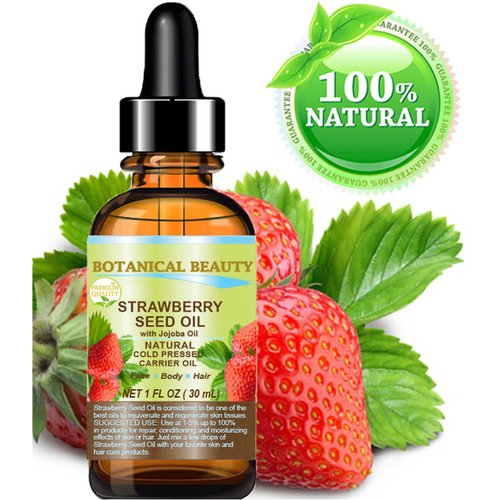 Botanical Beauty STRAWBERRY SEED OIL 100% Pure Natural Moisturizer. Cold Pressed Carrier oil. 1 Fl.oz.- 30 ml. For Face, Skin, Hair, Lip, Nails. Rich in Omega-3, Vitamin C, Vitamin E