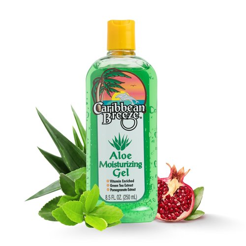 Caribbean Breeze Aloe Moisturizing Gel, Citrus Mango Aloe Vera Gel for Skin, Pure Aloe Vera Gel 100% Vitamin Enriched with Green Tea & Pomegranate, 8.5 oz (250 ml)