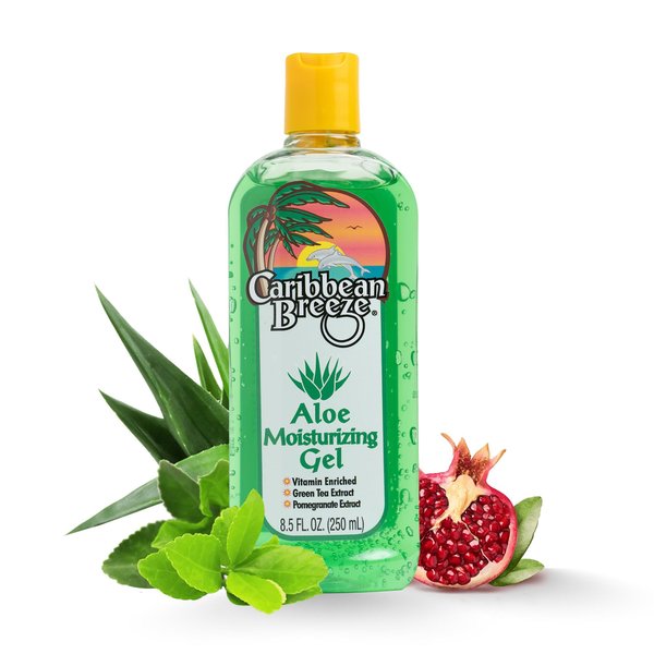 Caribbean Breeze Aloe Moisturizing Gel, Citrus Mango Aloe Vera Gel for Skin, Pure Aloe Vera Gel 100% Vitamin Enriched with Green Tea & Pomegranate, 8.5 oz (250 ml)