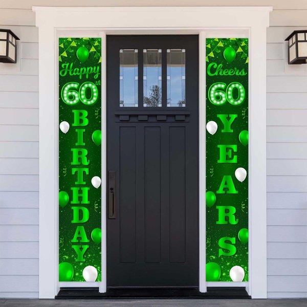 Happy 60th Birthday Green and Black Banner Backdrop Cheers to 60 Years Old Confetti Balloons Theme Decor for Women 60 Years Old Birthday Party Decorations Bday Supplies Background Favors Gift Glitter