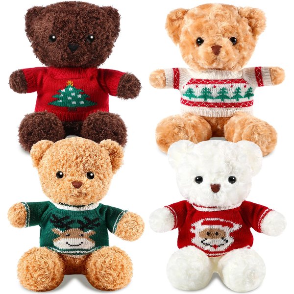 Glimin 4 Pcs Christmas Bear Stuffed Animals with Doll Clothes 12 Inch Cute Plush Bear with Removable Sweater Hoodie Xmas Doll Accessories for Plush Bear Dolls DIY Change Clothes(Cute Style)