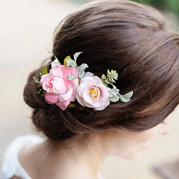 Fangsen Wedding Boho White Sequin Rose Flower Hair Clips Floral Hair Accessories for Brides and Bridesmaids Black (Pink)