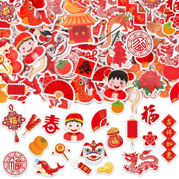 JULBEAR 300pcs Chinese New Year Foam Stickers 2025 Year Candy Sticker Chocolate Labels Sticker for Chinese New Year Spring Festival Decoration Party Favor Gift Card Supplies
