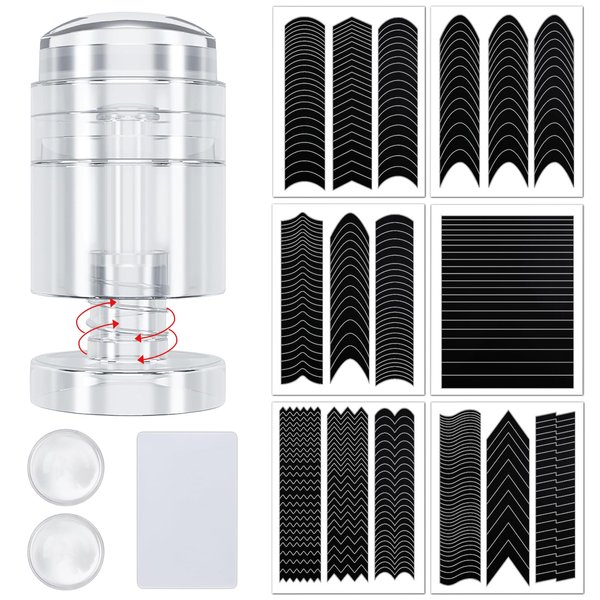 EBANKU 10 PCS French Nail Stamper Set, 6 Sheets French Tip Nail Guides, Rotatable Jelly Nail Stamper 2 PCS Silicone Replaceable Stamper Head, French Manicure Kit for Gel Polish DIY Decoration