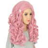 Girls Long Pink Wave Wig with Barrette Halloween Cosplay Party Costume Wig