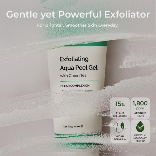 MOTHER MADE Exfoliating Vegan Facial Peeling Gel with Green Tea, Vitamin E, Hyaluronic Acid, 3.38 fl. oz.| Gentle Natural Face Scrub Exfoliator, Cleansing, Physical Peel, Korean Skincare