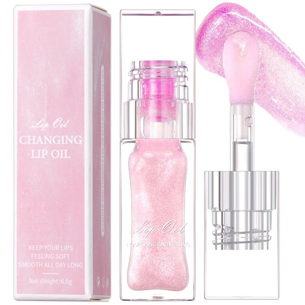 Qawnfy Magic Color Changing Lip Oil V2, Cosmetics Color Changing Lip Oil, Transparent Moisturizing Plumping Lip Oil Tinted Nourishing Non-sticky Lip Glow Oil for Lip Care