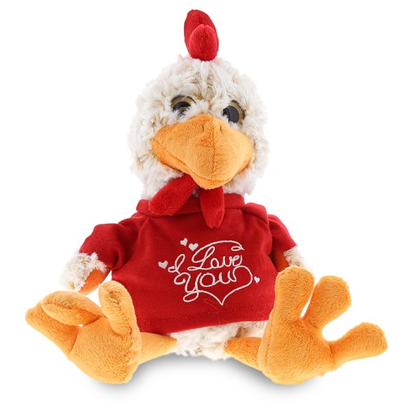 DolliBu I Love You Valentine Plush Sitting Rooster - Cute Stuffed Animal with Red Shirt and Name Personalization Gift for Valentines Day, Birthday, Anniversary, Romantic Date - 6.5 Inches