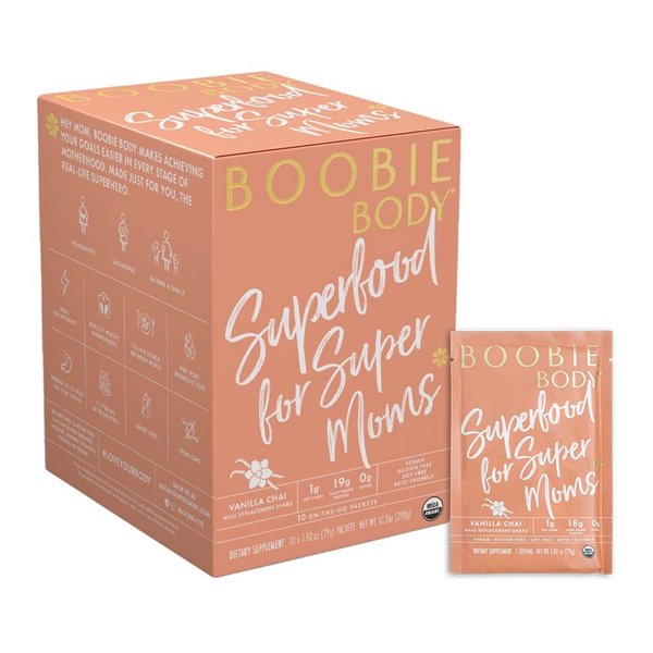 Boobie Body Superfood Protein Shake for Moms, Pregnancy Protein Powder, Lactation Support to Increase Milk Supply, Probiotics, Organic, Diary-Free, Gluten-Free, Vegan - Vanilla Chai (1.02oz Single Serve Packet, Pack of 10)