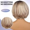 BLONDE UNICORN 12 Inch Human Hair Wigs for Women,Ash Blonde Short Layered Wavy Bob Wig with Bangs,HD Lace Front Wigs
