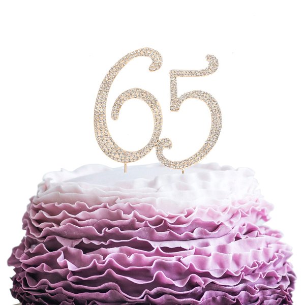 LINGPAR 65 Years Birthday Cake Topper - New Best Crystal Rhinestone 65th Wedding Anniversary Or 65 Years Old Cake Topper Party Decoration Gold