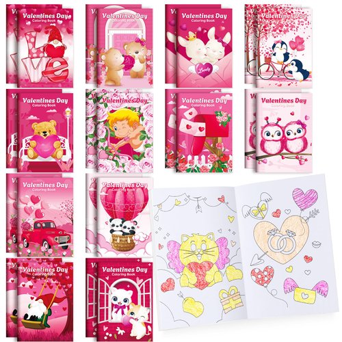 BenLouis 24 Pcs Valentines Day Mini Coloring Books Kids Valentine School Party Favors Small Activity Books Bulk for Kids Valentine's Day Goodie Bags Stuffers Return Gifts Classroom Travel