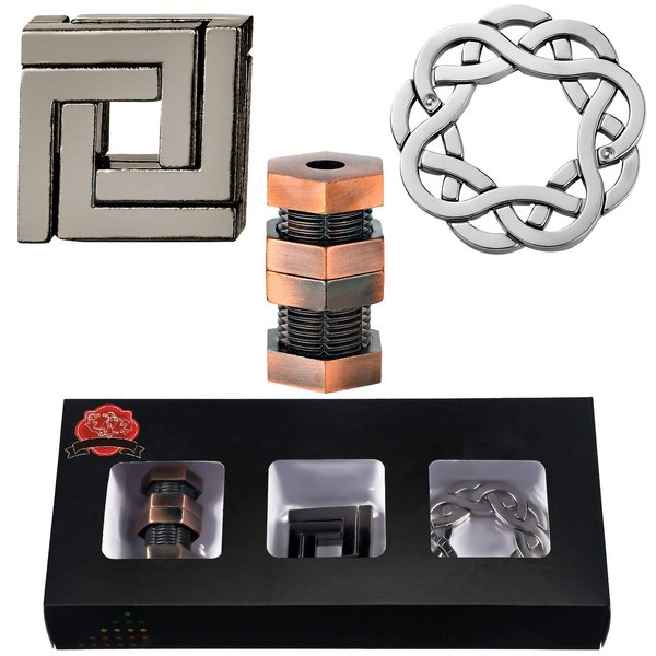 Skylety 3 Pieces Brain Teaser Metal Puzzles, 3D Metal Puzzles for Adults Metal Mind Puzzle, IQ Logical Games, Unlock Interlocking Knot Puzzle Hard Educational Toy Gift for Christmas(Classic Style)